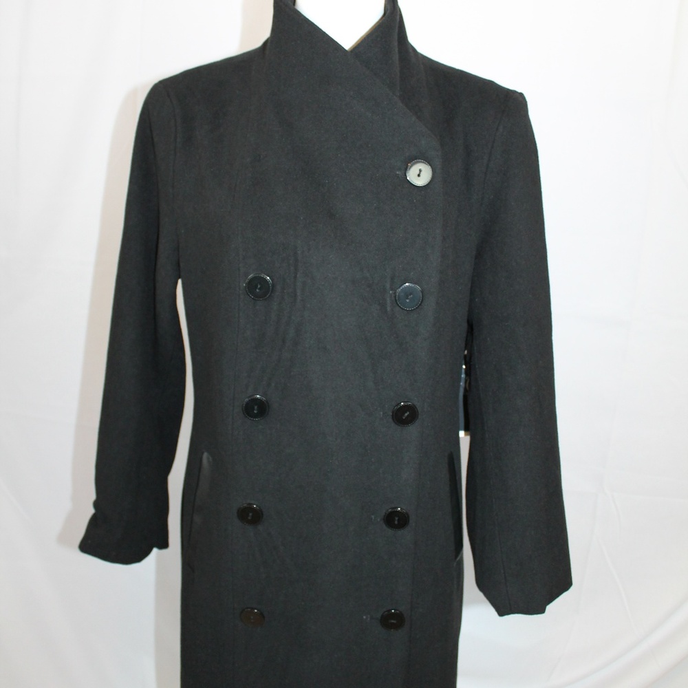Harve Benard Black Pea Coat Jacket Lined Large NEW